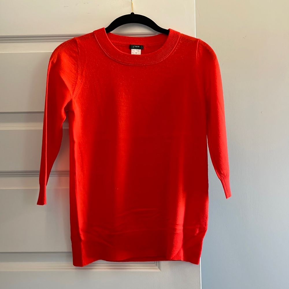 J.Crew Merino Wool Tippi Crewneck 3/4 Sleeve Red/Orange Sweater XS